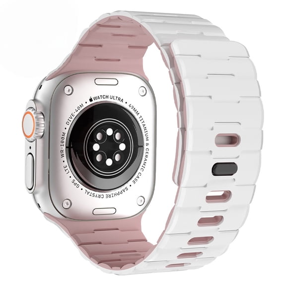 Lunvic Magnetic Silicone Sport Strap Compatible with Apple Watch Ultra 2, Series 10 9 8 7 6 SE (49mm 46mm 45mm 44mm 42mm), Waterproof Breathable Replacement Band, Pinkwhite