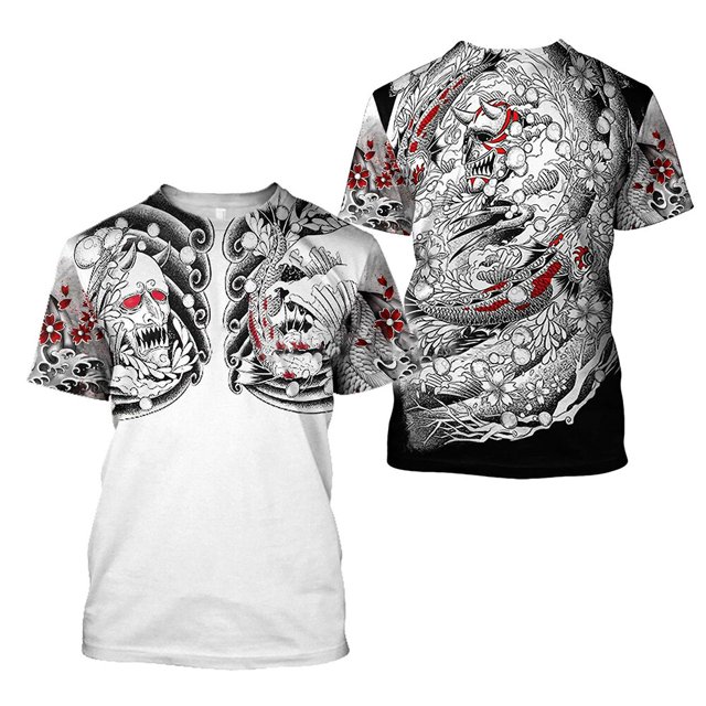 Camiseta con estampado de samurái para hombre, camisa holgada con cuello redondo, manga corta, estilo sorpresa, ropa de calle, Harajuku, verano, 3D