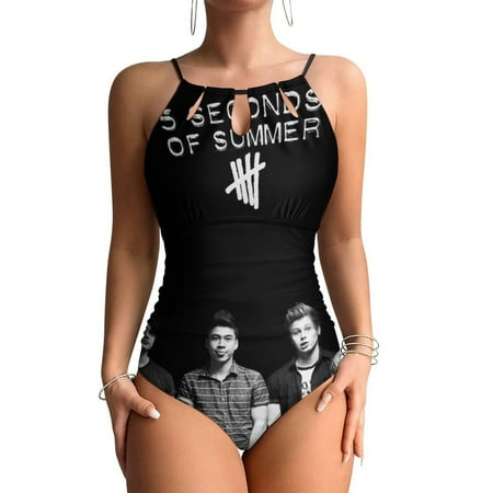 Members 5 Seconds Of Summer Womens Swimsuit One Piece Summer Swimwear High Neck Tummy Control Bathing Suit Mesh Beachwear