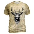 thumbnail image 4 of Men Vintage Deer Print Crew Neck T-Shirt, Loose Fit Short Sleeve Funny Graphic Basic Tee Summer Casual Daily Outdoor Holiday Tops(Khaki7,XXL), 4 of 5