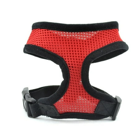 Denim Dog Harness Vest - Red Soft Padded Dog Cat Pet Mesh Harness Safety Strap Vest - Small