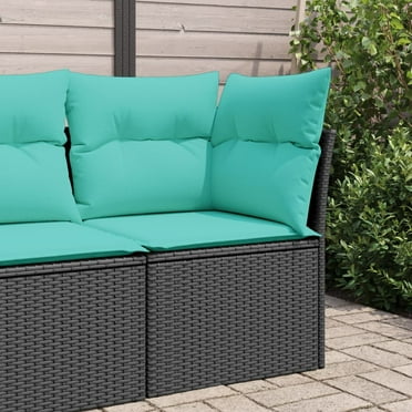 vidaXL Patio Sofa Corner with Cushions Black Poly Rattan