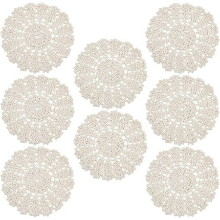 

8 Pcs Vintage Cloth Lace Placemats Crochet Flower Coaster Cornsilk Round Dolies Beige Vintage Handmade Lace Table Mat Macrame Placemats for Cup Glass