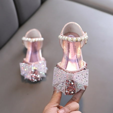 GUOBIOZIY Toddler Girls Flats Mary Jane Flower Girl Dress Shoes School Wedding Party Shoes (Pink 18-24M)