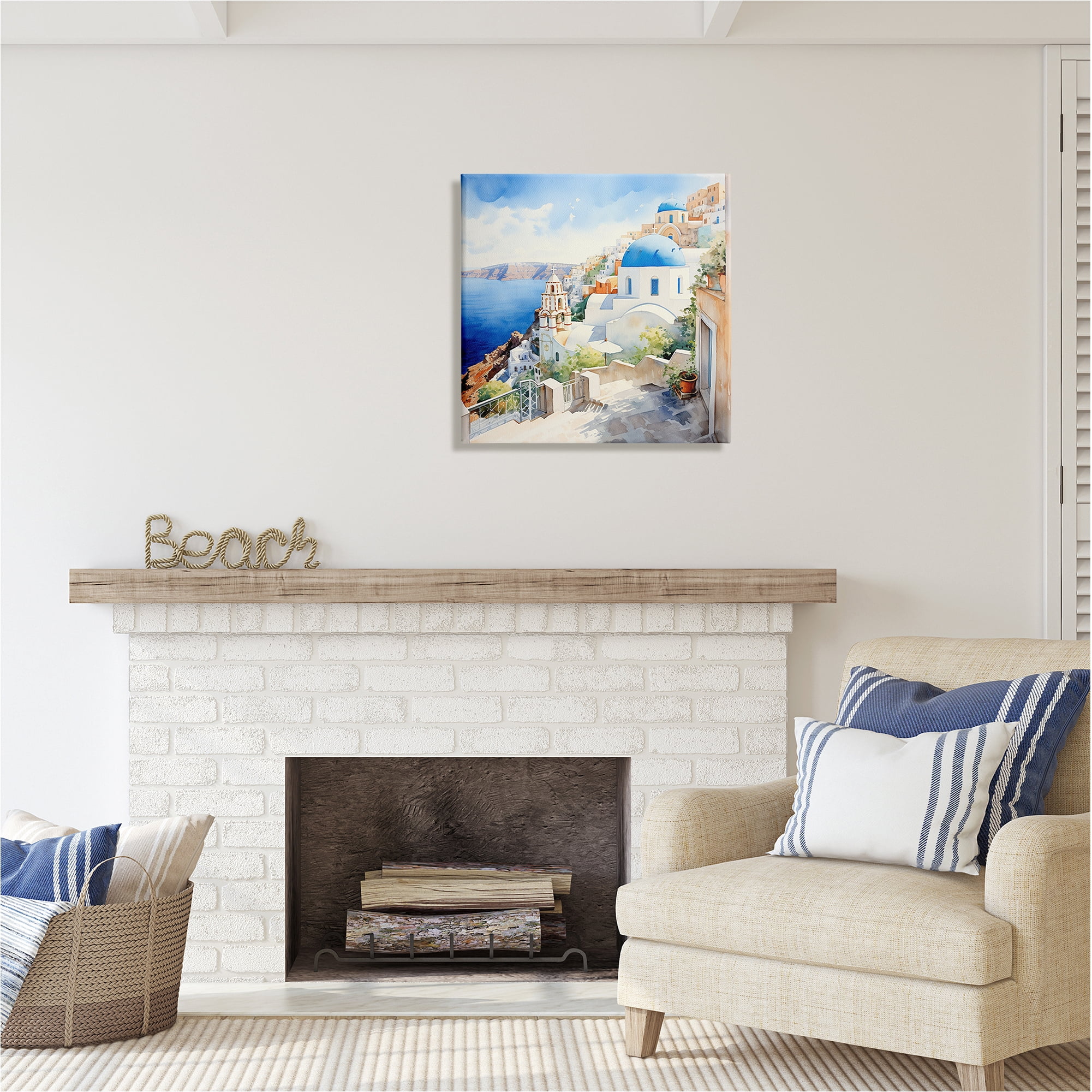 Stupell Industries Santorini City Landscape Travel & Places Painting Gallery Wrapped Canvas Art Print Wall Art, 24 x 24