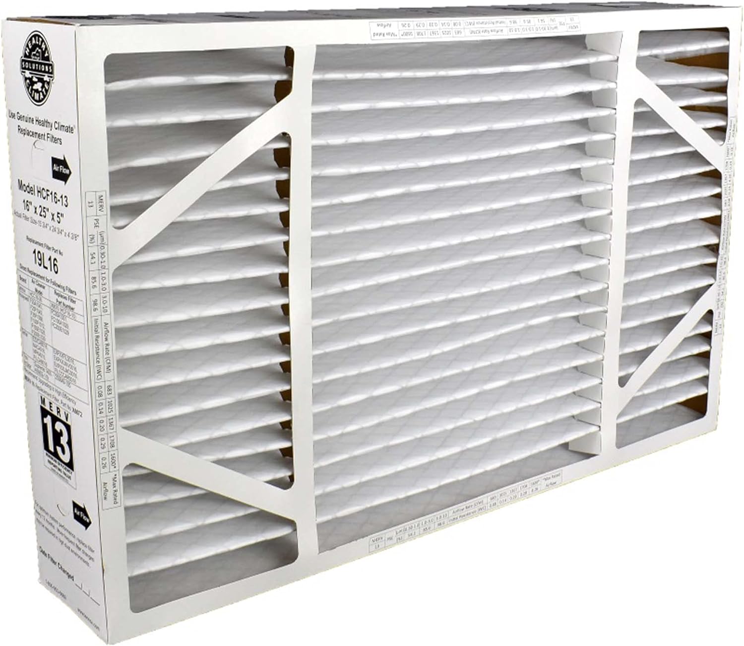 19L16 16 x 25 x 5 Inch Healthy Climate Boxed Media Air Cleaner MERV 13 Efficient Home Furnace Replacement Filter for Dust, Pollen, and More