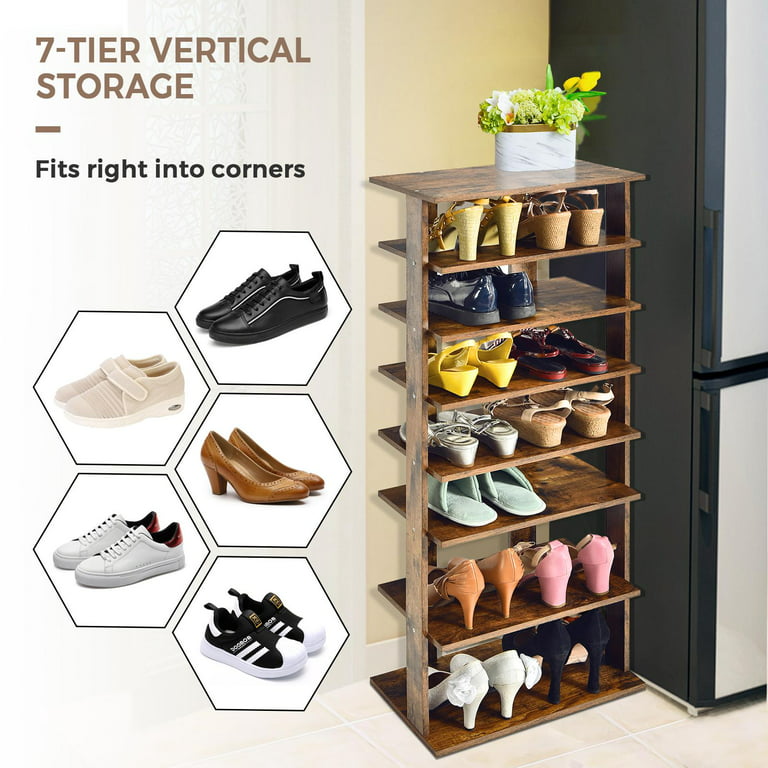 7-Tiers Vertical Wooden Space Saving Shoe Rack for Front Door