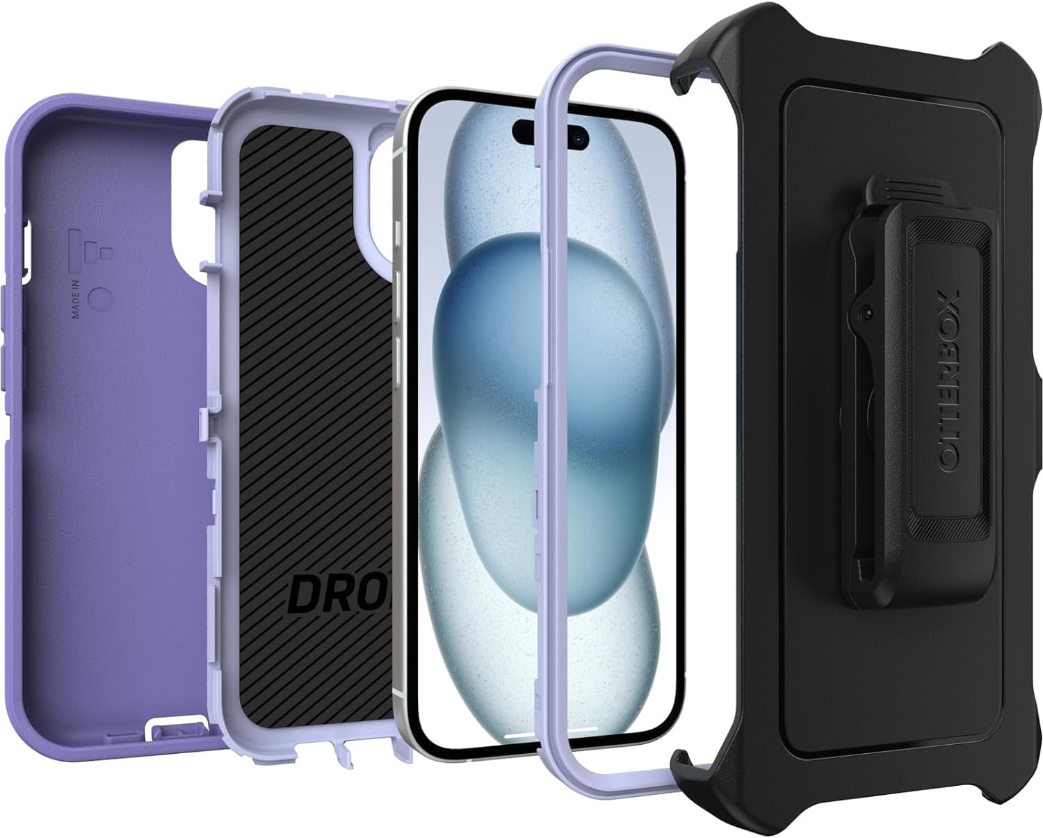 OtterBox iPhone 15, iPhone 14, & iPhone 13 (Only) Defender Series Case - Mountain Majesty (Purple) - Screenless - Rugged & Durable - with Port Protection - Holster Clip Includes -Non-Retail Packaging