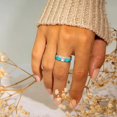 thumbnail image 1 of Turquoise 2 Piece Ring  Ocean Blue Enamel Wave Ring  Set Of 2 Stackable Rings Inspirational Turquoise Ocean  Ring Jewelry For Women Girls, 1 of 9