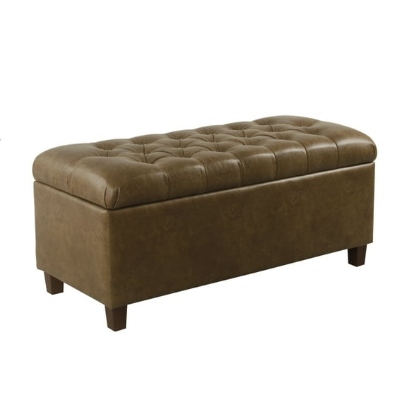 HomePop Ainsley Button Tufted Storage Bench - Light Brown Faux Leather
