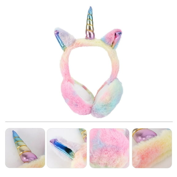 Soimiss 1Pc Plush Warm Earmuffs Blue Unicorn Ear Warmers with Comfortable Anti Slip Fit
