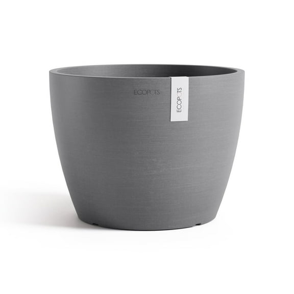 Ecopots Stockholm Durable Modern Round Indoor/Outdoor Recycled Based Composite Flower Pot Planter, Grey, 9.5"
