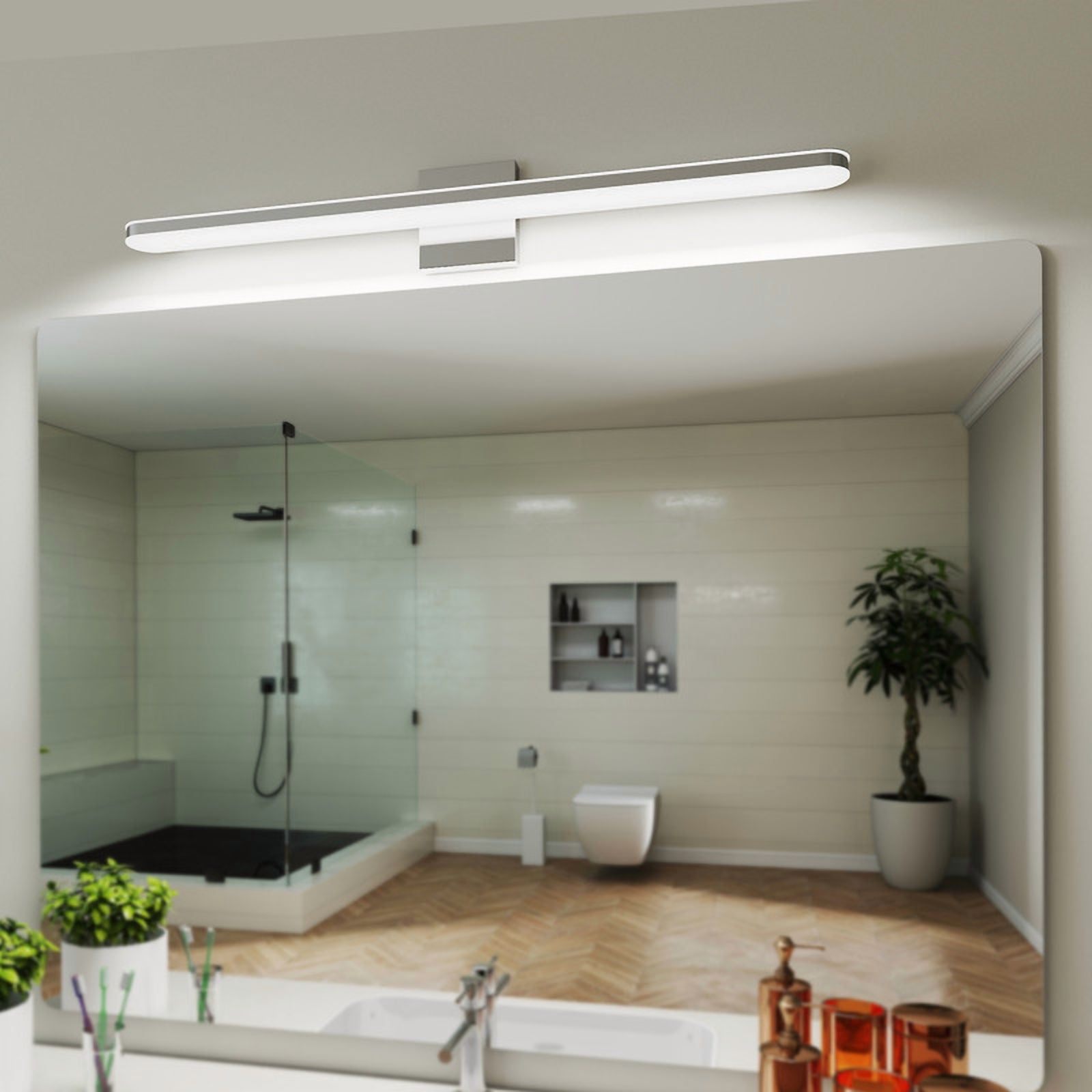 TICOZE 32-inch Chrome LED Vanity Light Bar - Dimmable 16W Bathroom Light Fixture, Waterproof Over Mirror Lighting for Large Walls (31.5"L, 6000K Daylight)