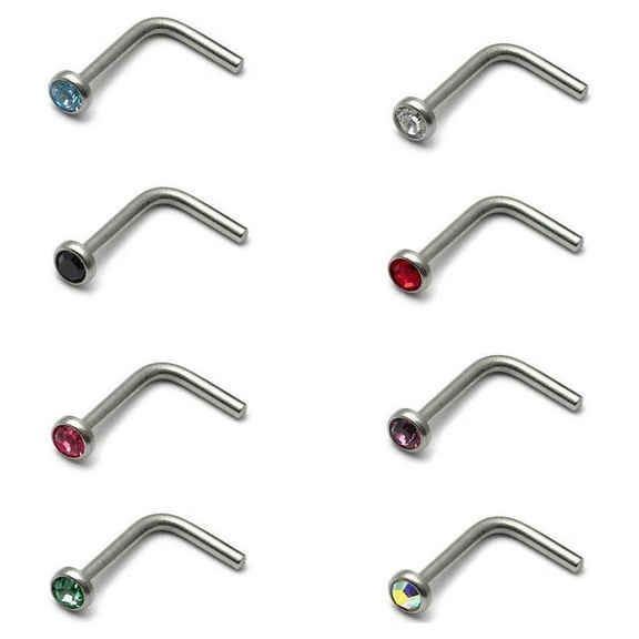 Nose Ring L Shape Stud Lot 8pcs of 18G Nose Screw CZ Crystal Jewelry Wholesale