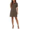 thumbnail image 2 of INSPIRE CHIC Women's Collared Short Sleeve Safari Pocket Belt Button up Shirt Dress, 2 of 6