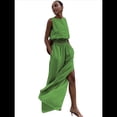 thumbnail image 1 of Conjuntos de 2 Piezas para Mujer: Chaleco de , Conjuntos Casuales Elegantes, Pantalones de Pierna con Abertura Alta. Verde M, 1 of 7