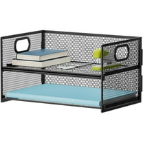 2 Tier Paper Organizer Letter Tray, Mesh File Organizer with Handle, Paper Sorter Desk Organizer for Home Office Supplies - Black