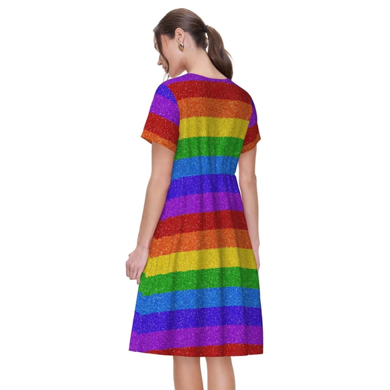 Lafuoo Colorful Glitter Rainbow Pattern Women's Short Sleeve Dress, Elastic  Waist with Pockets, Knee-length A-line Skirt, Summer Casual Wear-XX-Large -  Walmart.com
