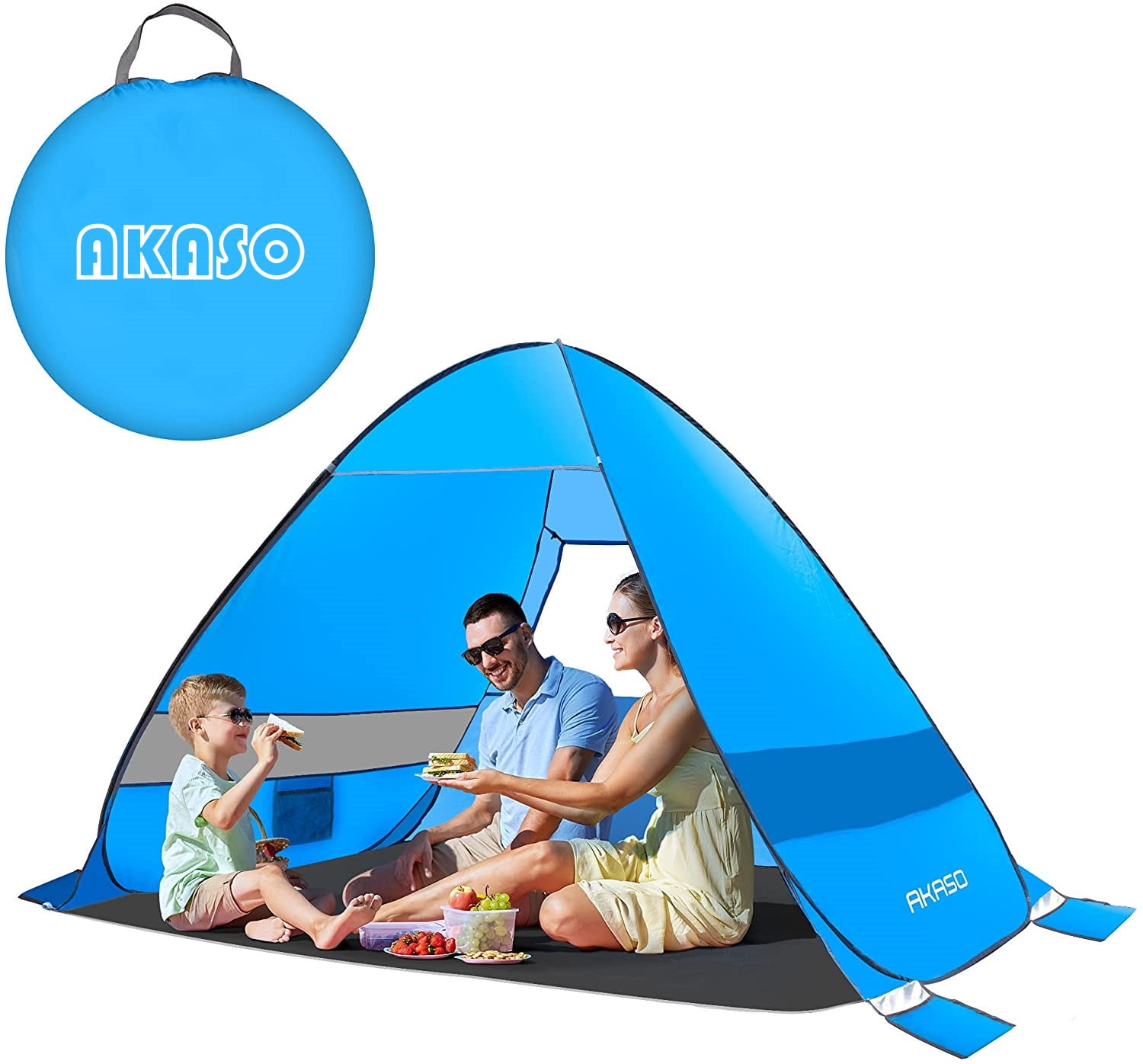 3 Ventilation Windows & Extended Floor AKASO Pop Up Beach Tent for 3-4 Person X-Large Portable Beach Shade Sun Shelter with UPF 50+ UV Protection Easy Setup Family Beach Shelter Blue