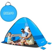 AKASO Pop-Up Beach Tent for 3-4 Person, 7.4' x 4.7' Shade Sun Shelter with UV Protectant Coating