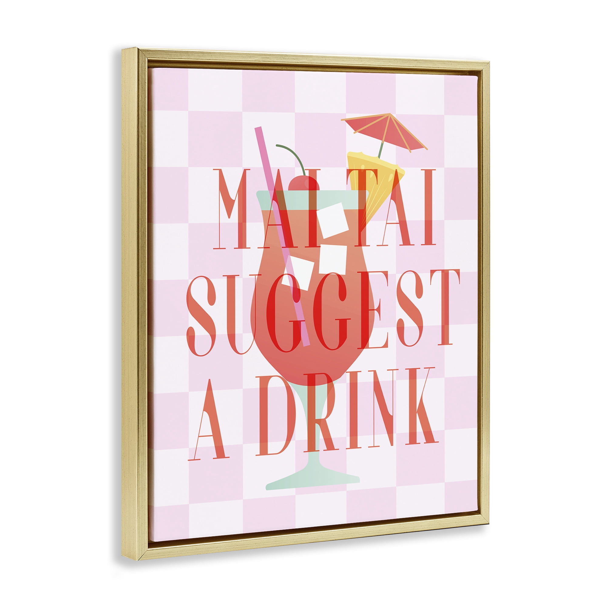 Stupell Industries Mai Tai Suggest A Drink Food & Beverage Painting Gold Floater Framed Canvas Art Print Wall Art, 17 x 21