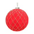 thumbnail image 3 of Flocked Christmas Ball Ornament, 6-Inch Red Plastic Bauble with Gold Thread Pattern for Tree and Party Decor, 3 of 10