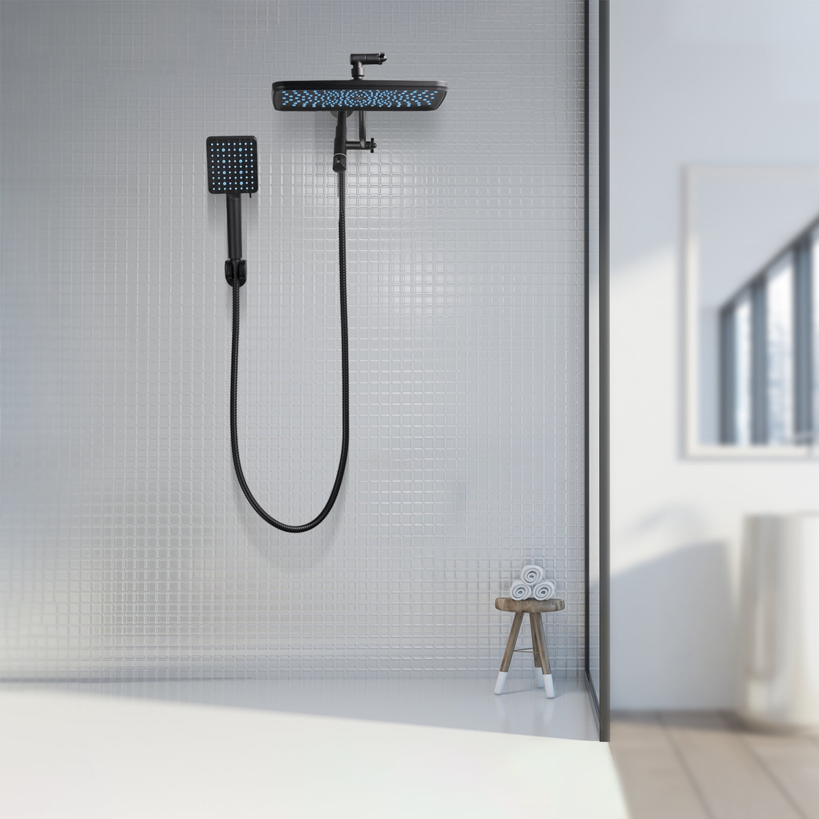Cobbe 12 Inch Rain Shower Head Combo, High Pressure Handheld Shower Head with Filter, Arm Height Adjustable, 9 Spray Filtered Shower Head, Matte Black