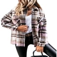 thumbnail image 3 of Women Plaid Print Jacket Long Sleeve Turndown Collar  Button Front Loose with Pocket Tops, 3 of 6