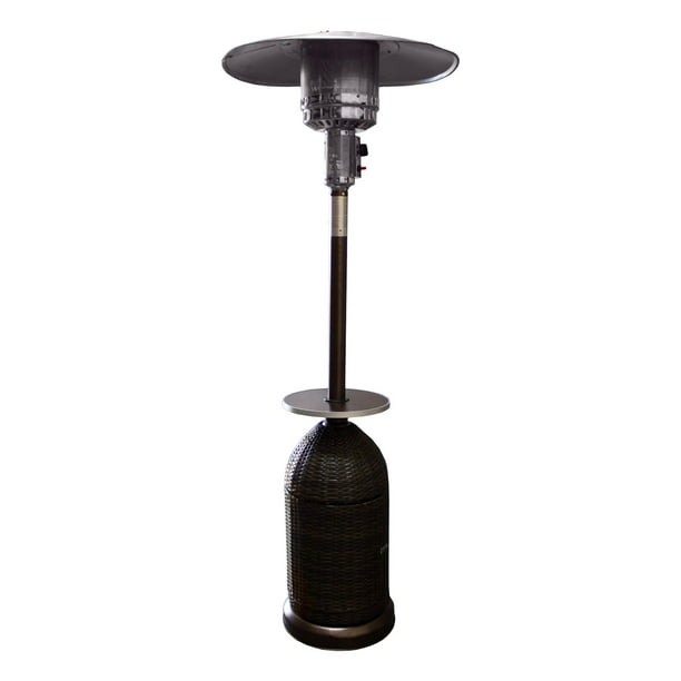 Hiland Tall Round Wicker Propane Patio Heater with Table in Mocha