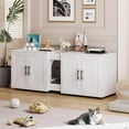 thumbnail image 4 of Hetoy Elegant Double-Room Cat Litter Cabinet – Stylish Litter Box Enclosure for Two Cats with Storage and Cat Mat, 55”L x 17.7”W x 22.5”H in White, 4 of 8