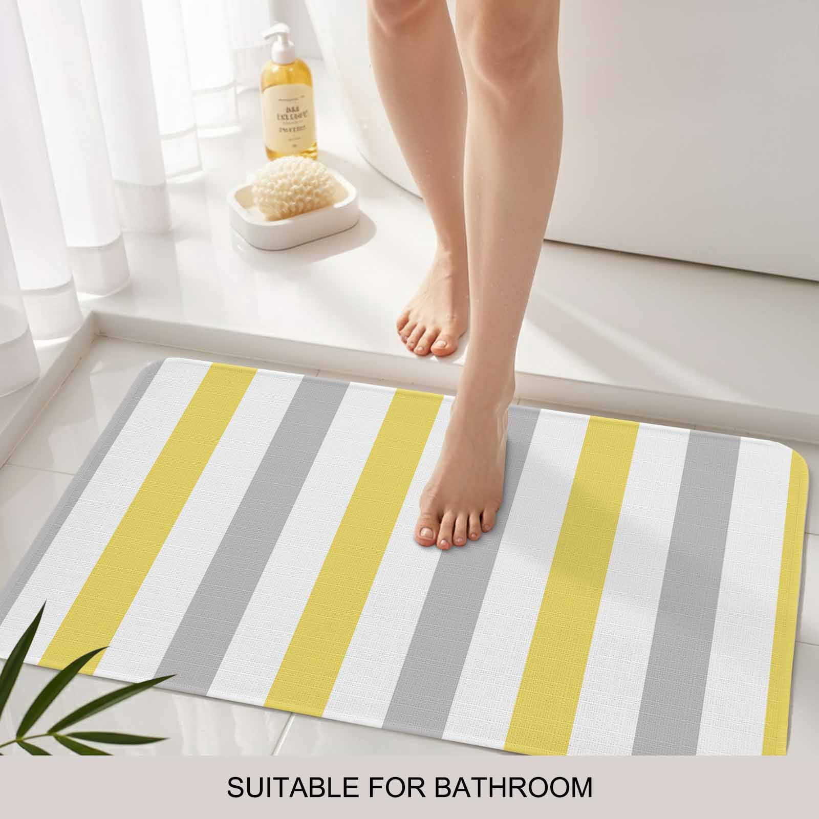 Yellow Grey Striped Doormat Outdoor Entrance 18"x30", Geometric Vertical Stripes White Absorb Moisture Dirt Door Mats, Non-Slip Rubber Backing Floor Mats Indoor, Low-Profile Front Door Rugs
