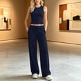 thumbnail image 5 of FRSASU Women's Gym Sets Crew Neck Vest Loose Trousers Suits Workout Athletic Yoga Training Casual 2 Pecs Tracksuits Navy, 5 of 7