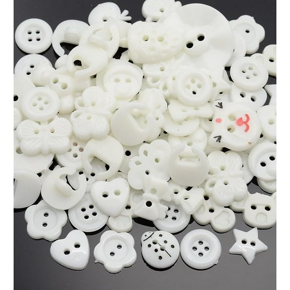Dyed Mixed Shapes and Mixed Size Acrylic Buttons for Art Button Craft Button Ornament White 10~16x11~16x2~3mm Hole: 2mm