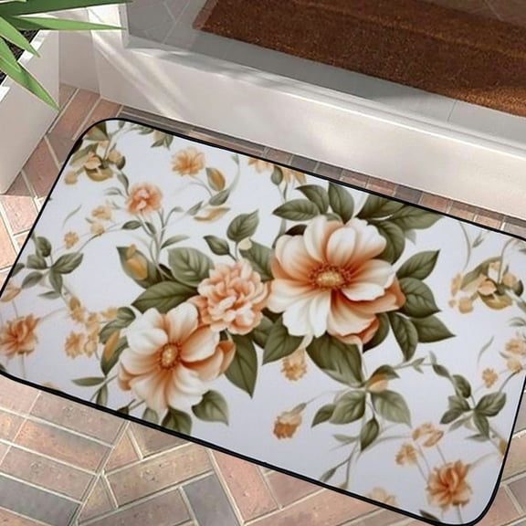 Qinduosi Funny Doormat Welcome Mat,Elegant Floral,Non-Slip Front Door Mats Rugs for Indoor/Outdoor Entrance,Vintage Flower Leaves Pink,Entry Mats Carpets Absorbent Water and Mud 19.68*39.37 in