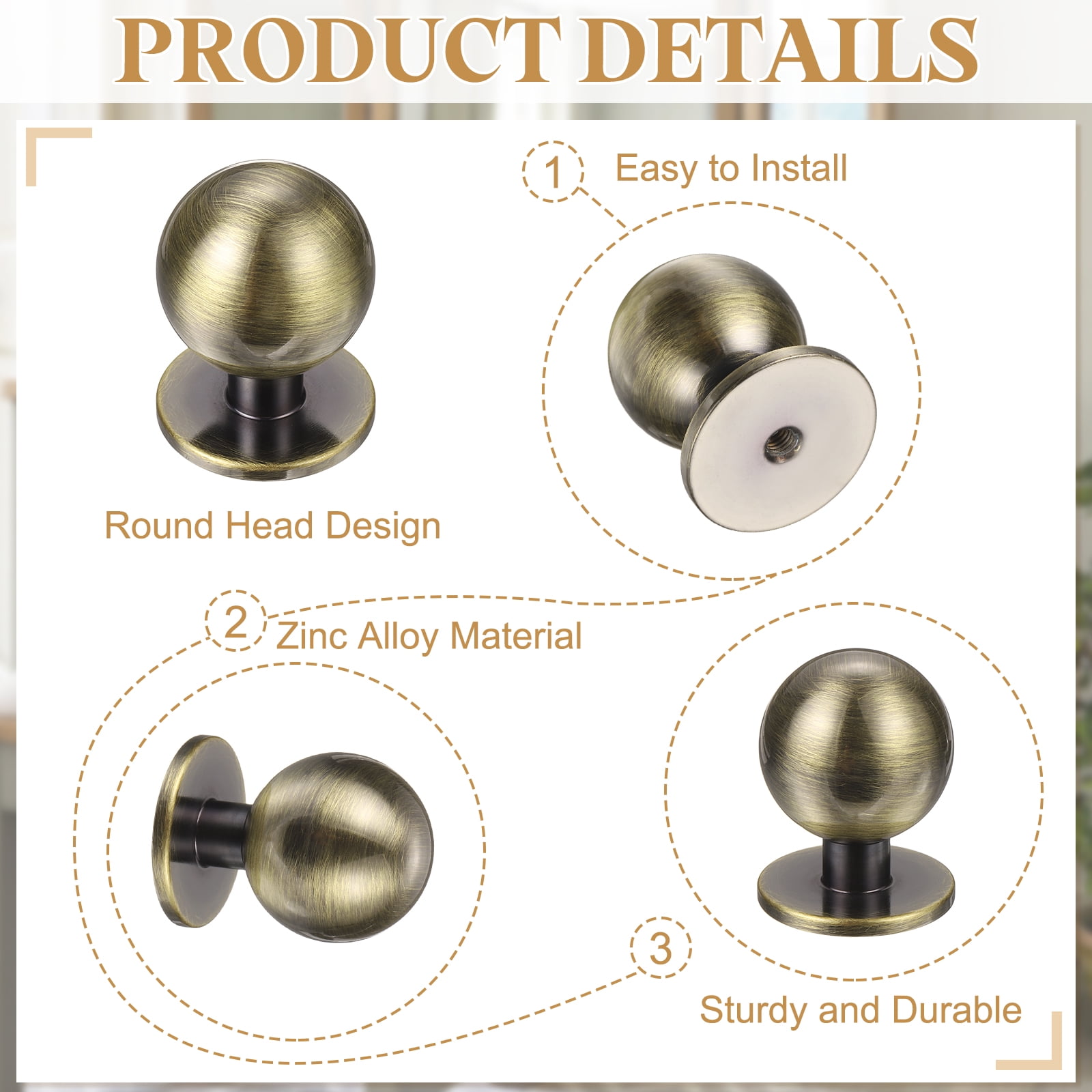 Cabinet Knobs, 10Pcs 15/16" (24mm) Aluminum Round Solid Dresser Drawer Knobs for Modern Kitchen Cabinet Pull Handles Metal Hardware, Champagne Bronze