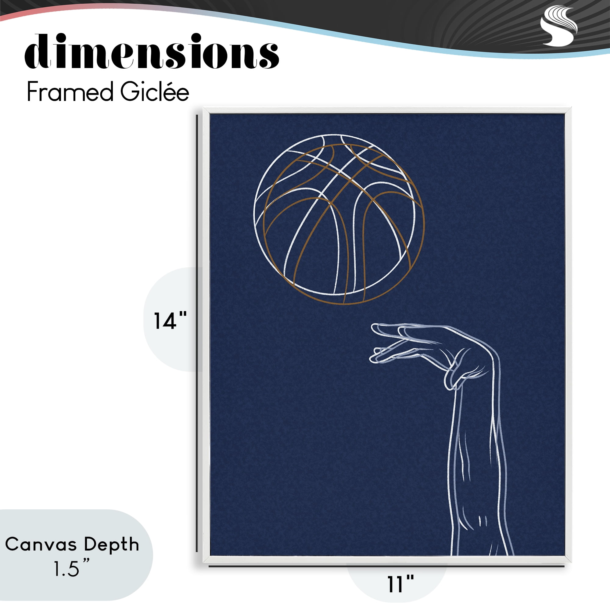 Stupell Industries Basketball Lines Contour White Framed Giclee Art, design by Marcus Prime