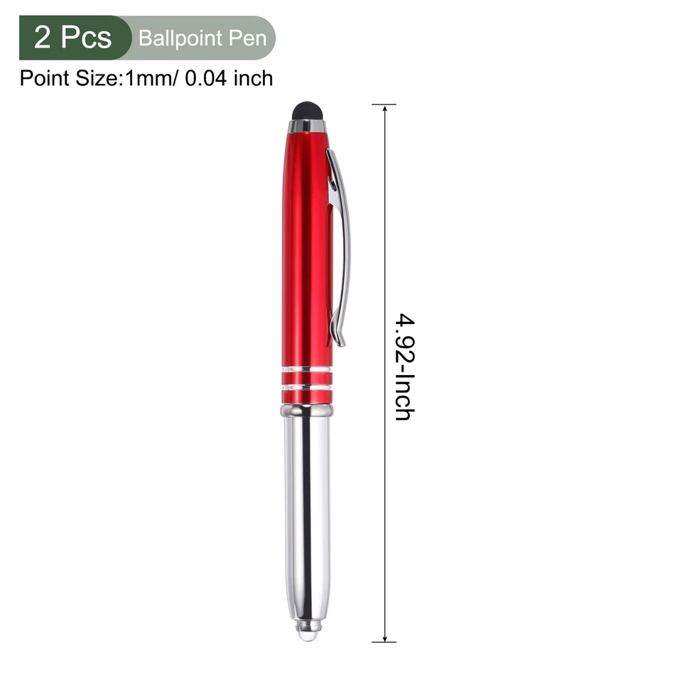 CRESTIN- 2 Pcs Ballpoint Pen With Stylus Tip And Led Flashlight 3 In 1 Black Ink Red