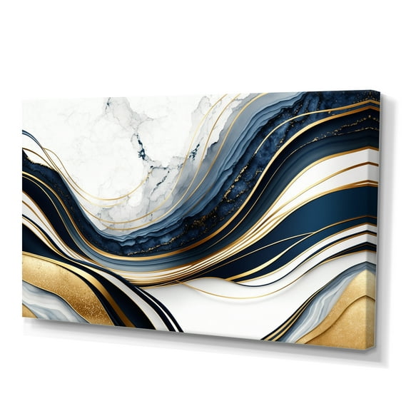 Designart Abstract Geode Waves Blue And Gold III Canvas Wall Art