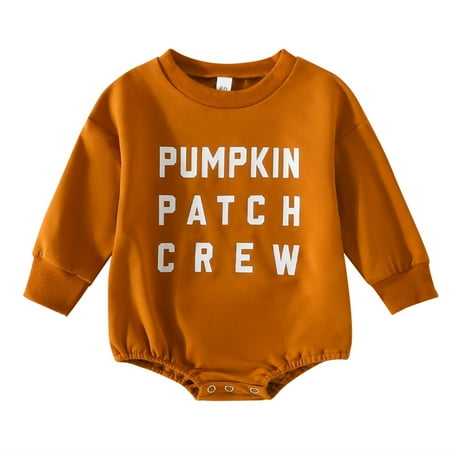 

Dr.Eam Newborn Long Sleeve Bodysuits Newborn Infant Baby Boy Girl Pumpkin Letter Print Romper Bodysuit Sweatshirt Pullover Hallowmas Onesies Outerwear Brown 9 M-12 M