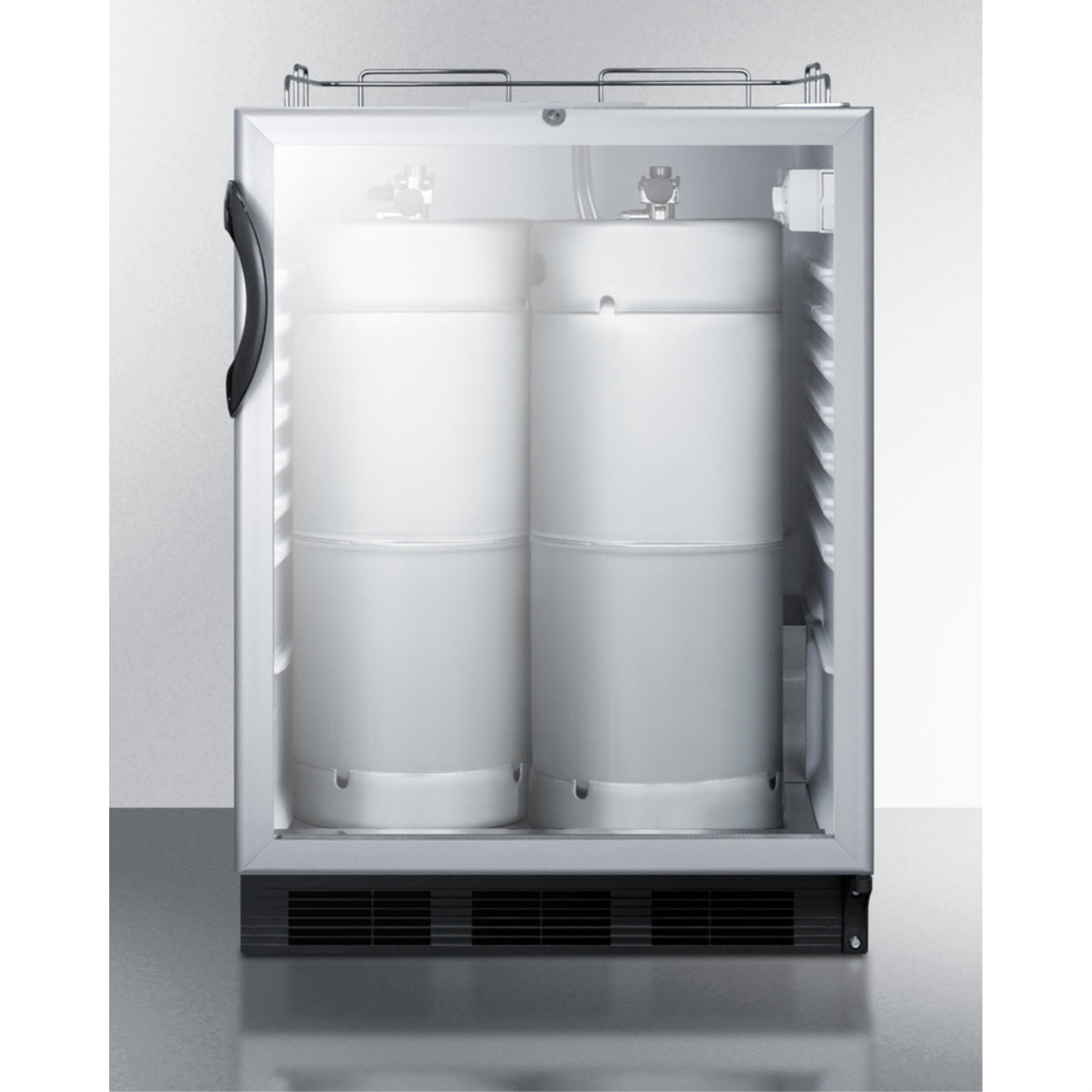 Built-in glass door kegerator for use under ADA compliant counters; no tap kit included