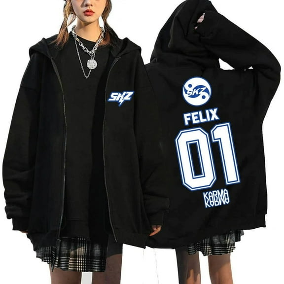 Kpop Stray Kids SKZ Karma Merch Graphic Print Zipper Hoodie  – Unisex Fashion Casual STAY Fan Support Long Sleeve Sweatshirts