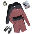 thumbnail image 5 of Pajamas 2 Piece Lounge Sets Ribbed Knit Matching Outfits Long Sleeve Biker Shorts Set Sleepwear Loungewear for Women, 5 of 10