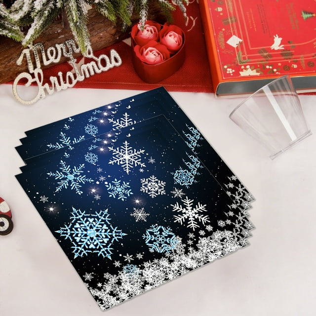 Tyidzon Black Snowflake Paper Plates Napkins Tableware Set Winter Snowflake Party Tableware Supplies Birthday Party Tableware Set