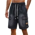 thumbnail image 4 of XIAONU Mens Solid Denim Shorts Elastic Waist Side Pockets Shorts, 4 of 4