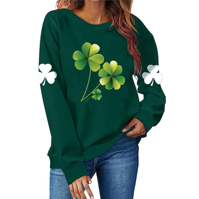 TaTaai Women St. Patrick's Day Printed Crew Neck Long Sleeve Sweatshirt Casual Fashion Loose Pullover Tops for Daily Office Street Wear Soft Comfortable No Hood Sweatshirt Gift