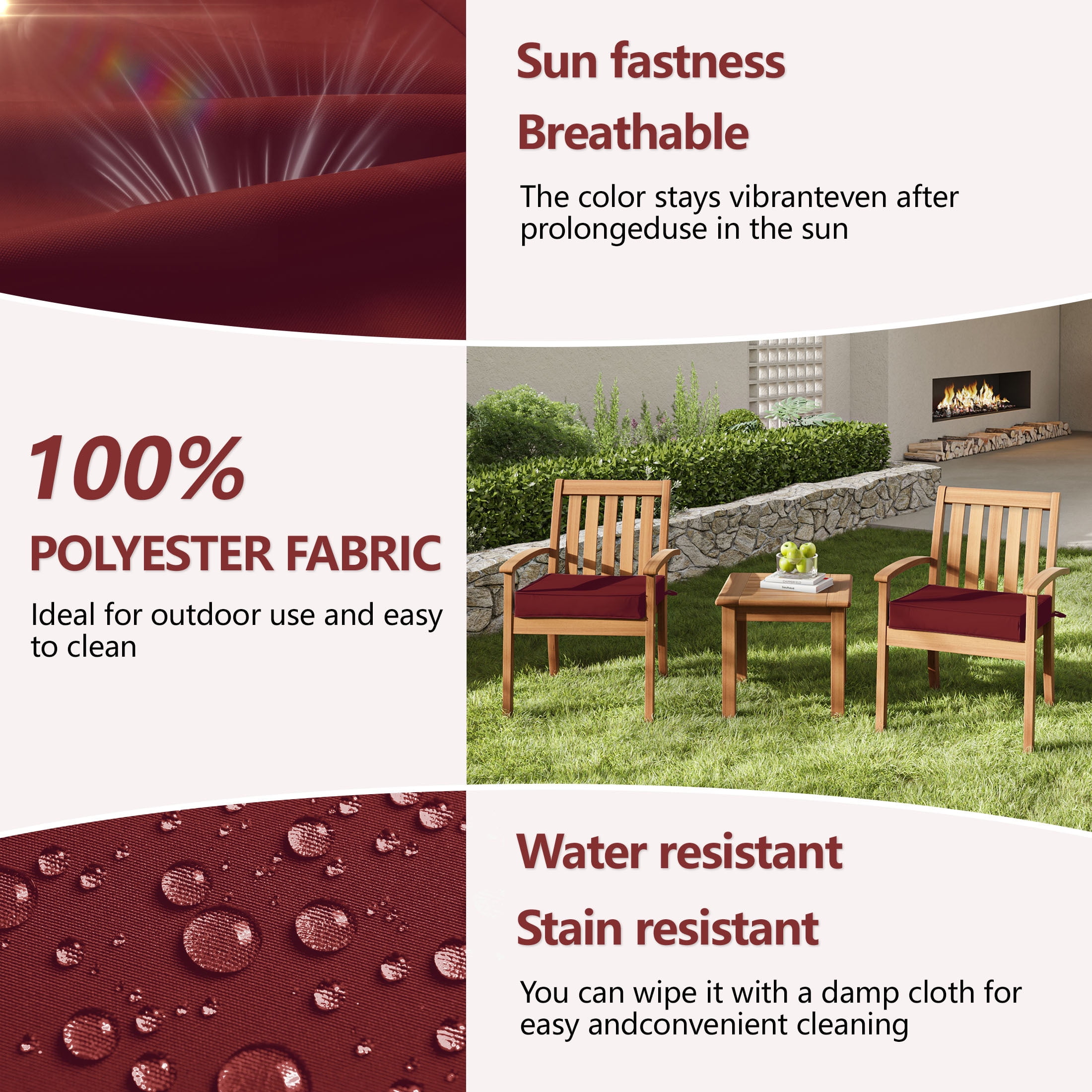 Kimunuk 4 Pack Outdoor Chair Cushions, 17" x 16" Waterproof Outdoor Seat Cushions Couch Pads with Ties & Handle for Patio Furniture, Burgundy