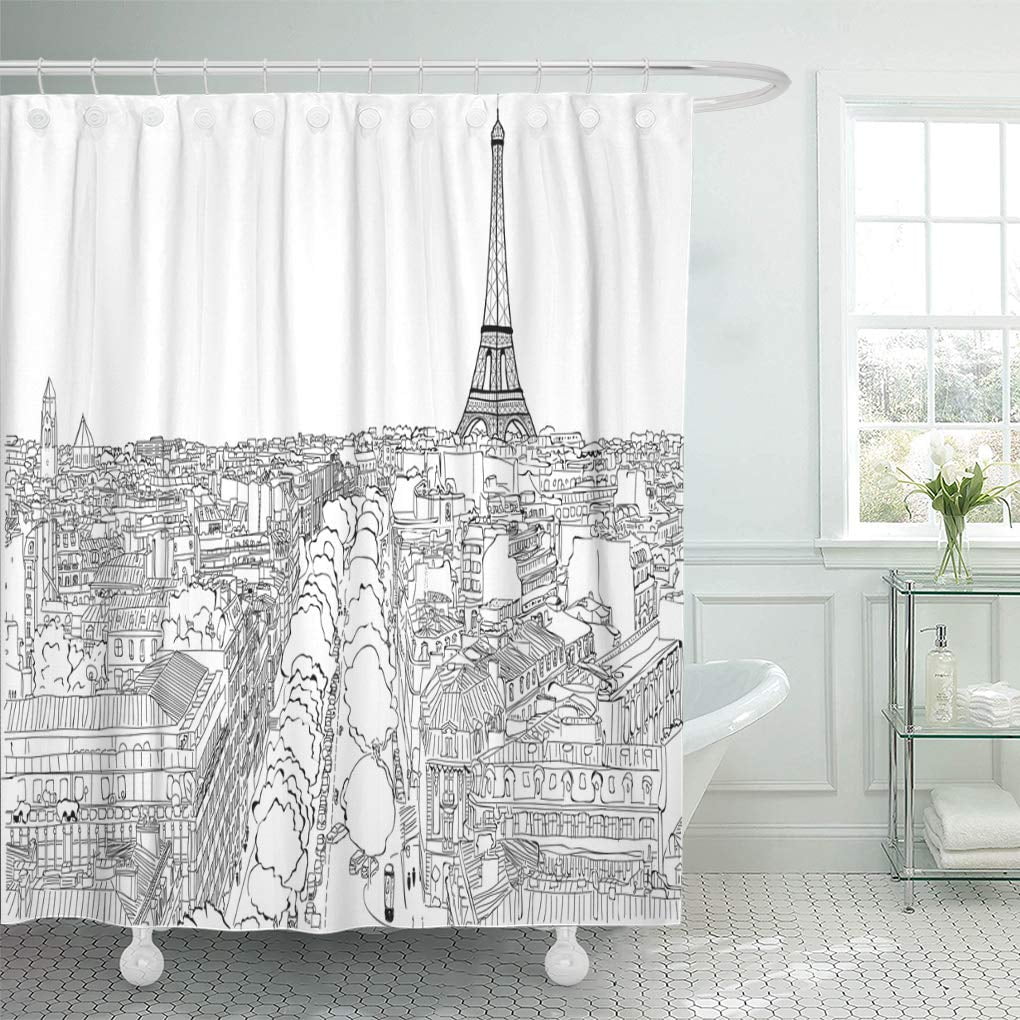 SUTTOM White Drawn The Eiffel Tower Paris France Skyline Black Shower