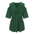thumbnail image 5 of Usmixi Womens Tops Dressy Casual Empire Waist Plus Size Swing Cold Shoulder Tunic Shirts Floral Print V-Neck Short Sleeve Summer BlouseArmy Green XXXL, 5 of 6