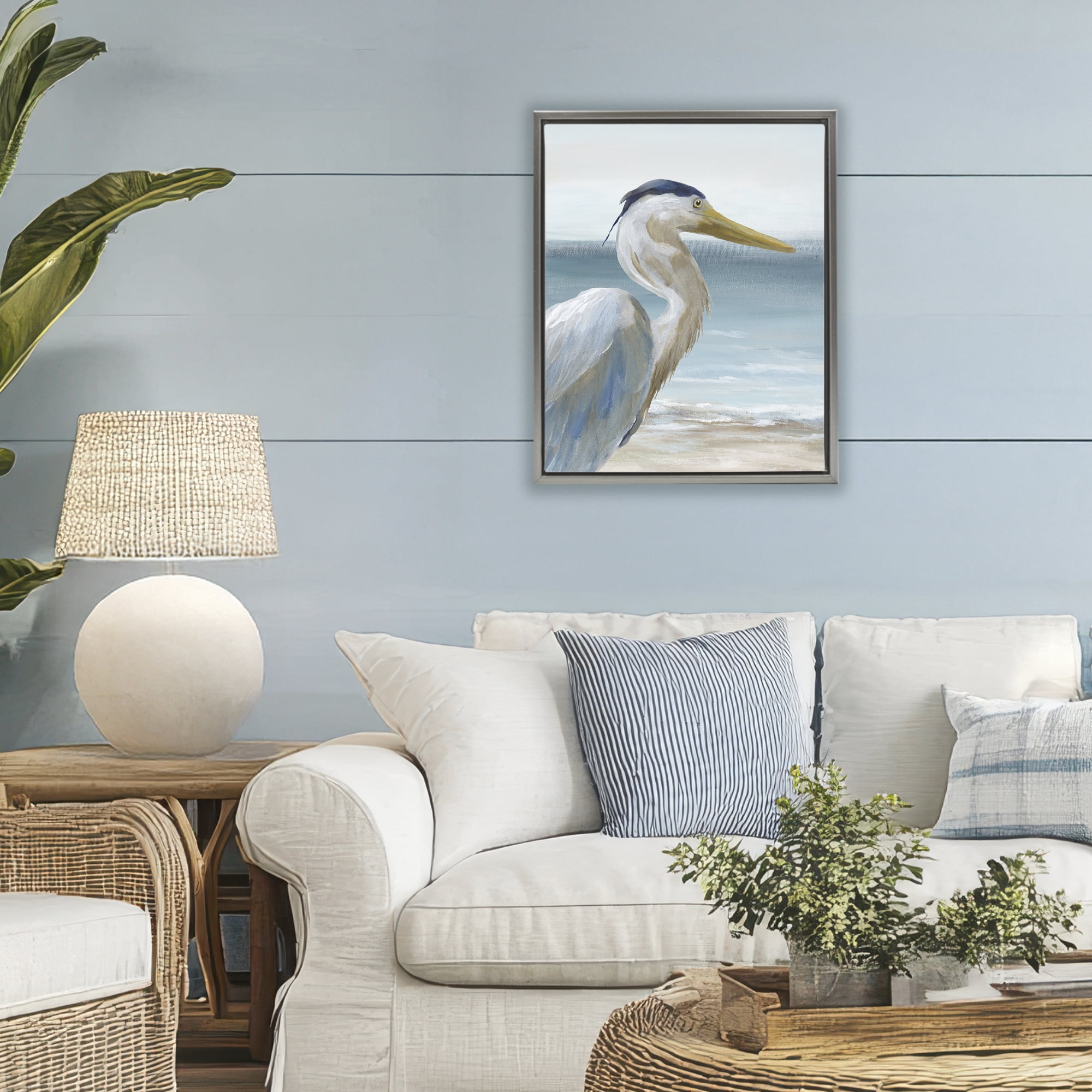 Stupell Industries Right Gazing Heron Gray Framed Floater Canvas Wall Art, design by Nan