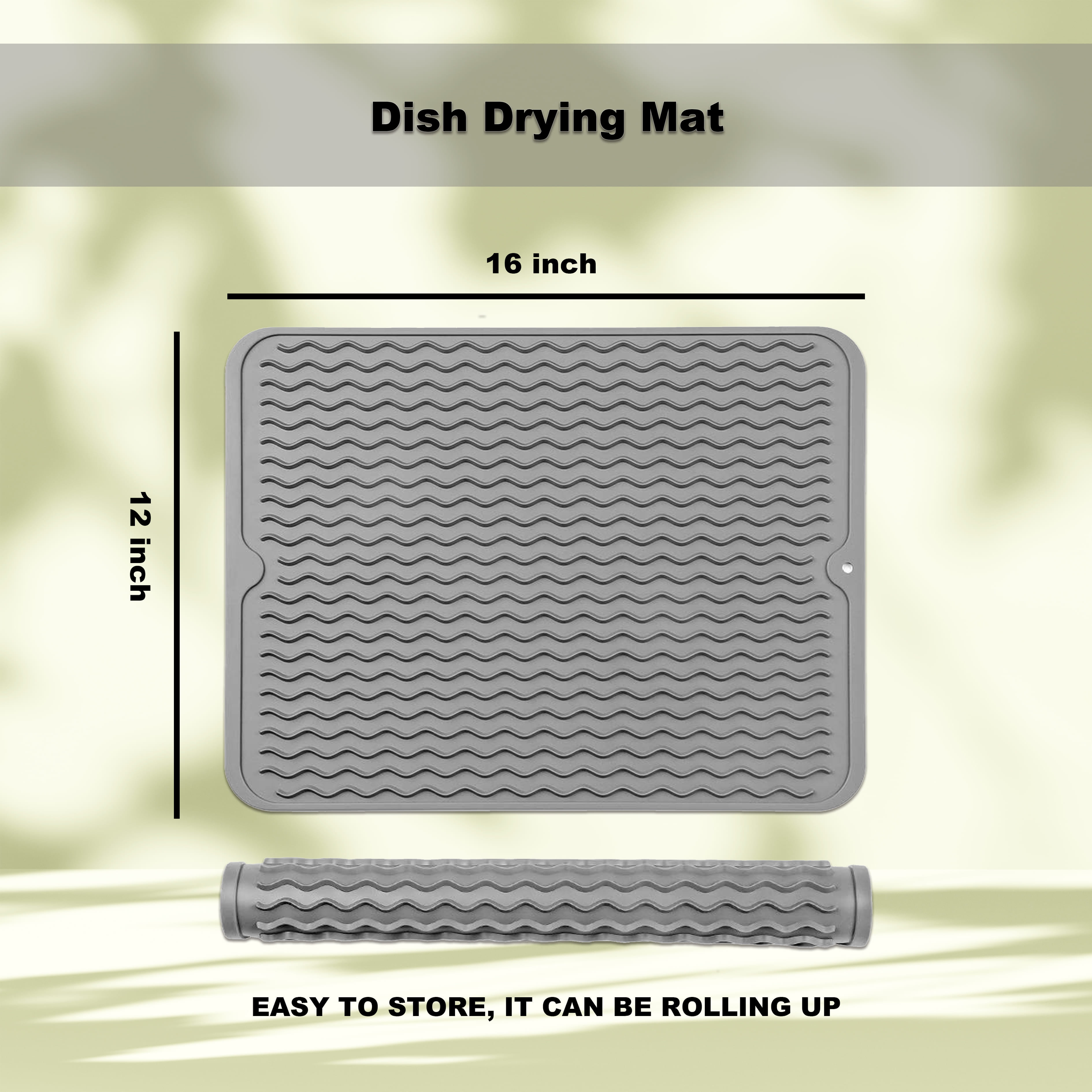 LIMNUO Silicone Dish Drying Mat Easy Clean Dishwasher,Non-Slip (M(16×12),  Gray)